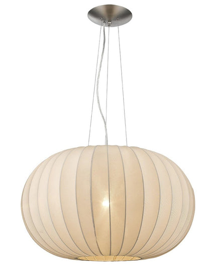Shanghai 1-Light Brushed Nickel Pendant With Sheer Pearl Ribbon Shade