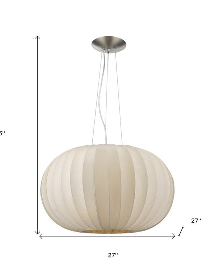 Shanghai 1-Light Brushed Nickel Pendant With Sheer Pearl Ribbon Shade
