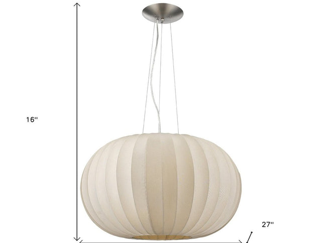 Shanghai 1-Light Brushed Nickel Pendant With Sheer Pearl Ribbon Shade
