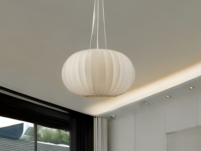 Shanghai 1-Light Brushed Nickel Pendant With Sheer Pearl Ribbon Shade
