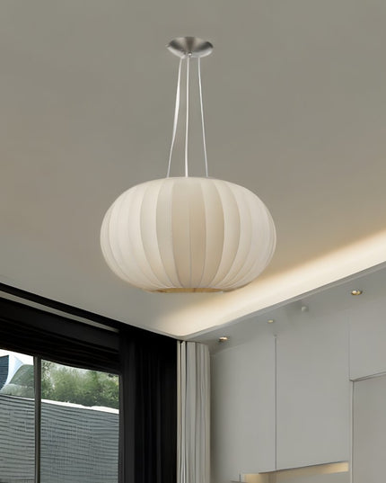 Shanghai 1-Light Brushed Nickel Pendant With Sheer Pearl Ribbon Shade