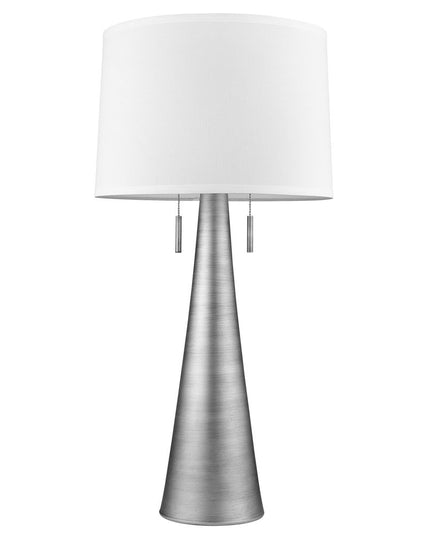 34" Silver Metal Two Light Table Lamp With White Empire Shade