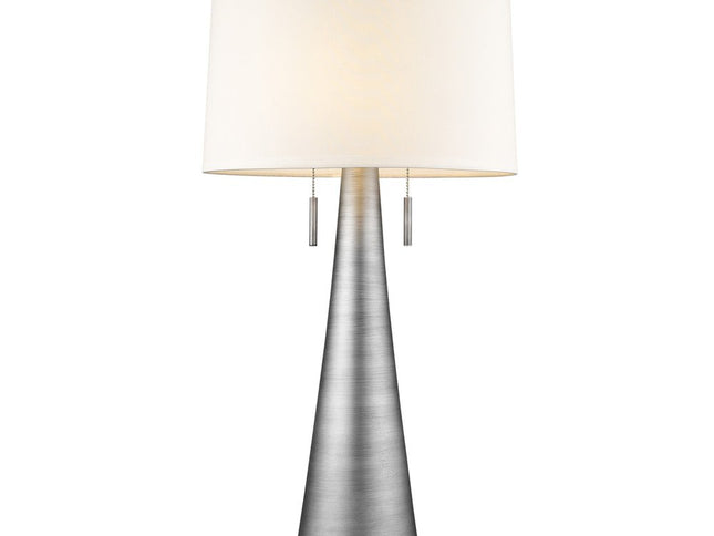 34" Silver Metal Two Light Table Lamp With White Empire Shade