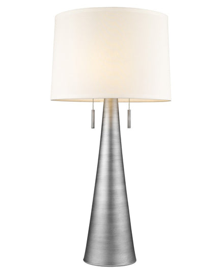 34" Silver Metal Two Light Table Lamp With White Empire Shade