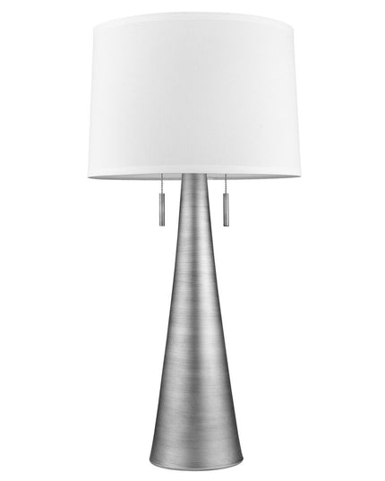 34" Silver Metal Two Light Table Lamp With White Empire Shade