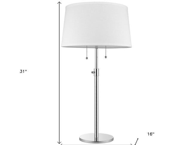 31" Silver Metal Two Light Adjustable Table Lamp With White Empire Shade