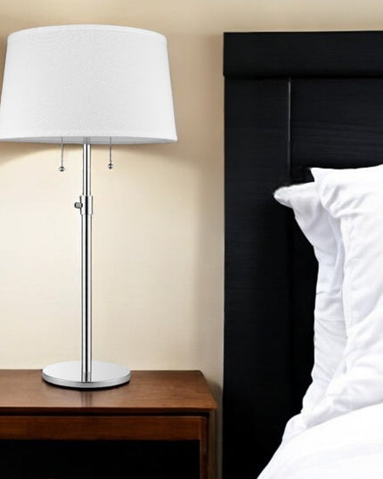 31" Silver Metal Two Light Adjustable Table Lamp With White Empire Shade