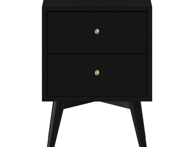 26" Black Solid Wood Two Drawer Nightstand