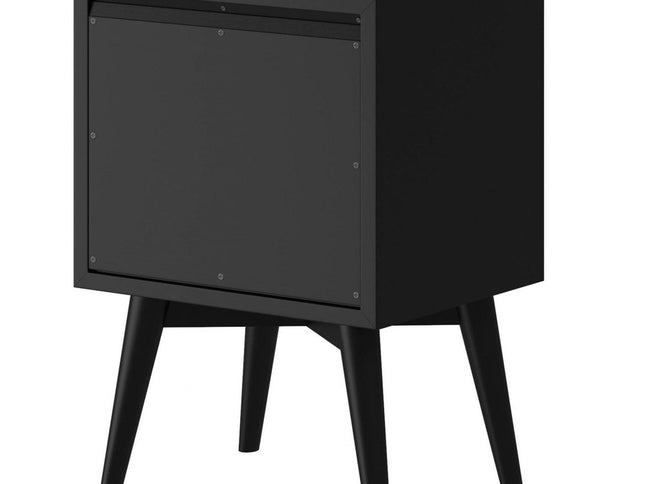 26" Black Solid Wood Two Drawer Nightstand
