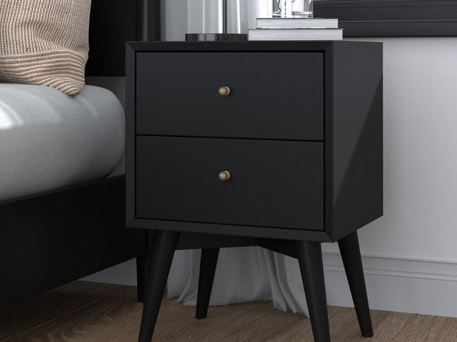 26" Black Solid Wood Two Drawer Nightstand