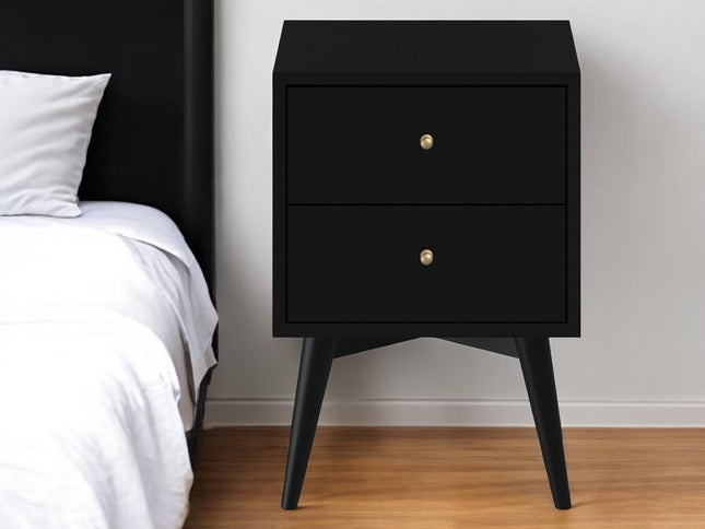 26" Black Solid Wood Two Drawer Nightstand
