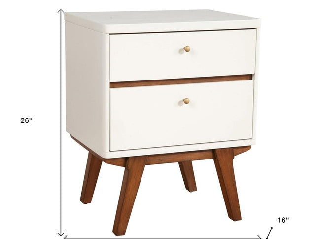 26" White Two Drawer Wood Nightstand