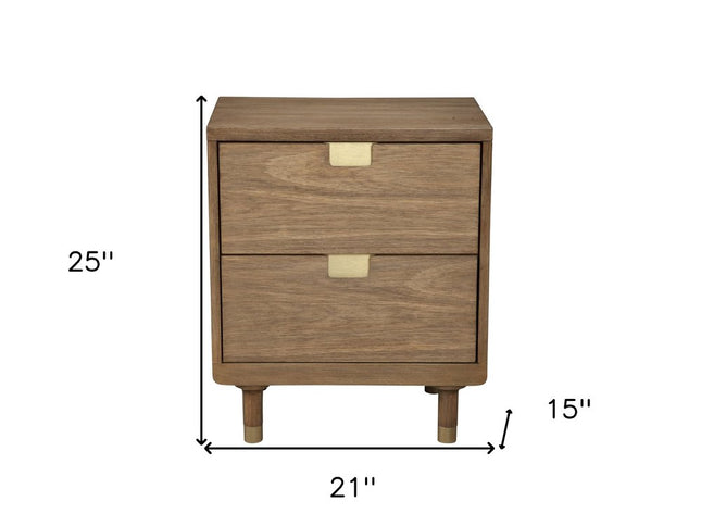 25" Solid Wood and Wood Two Drawer Nightstand