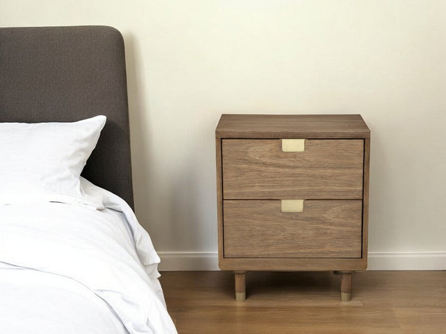 25" Solid Wood and Wood Two Drawer Nightstand