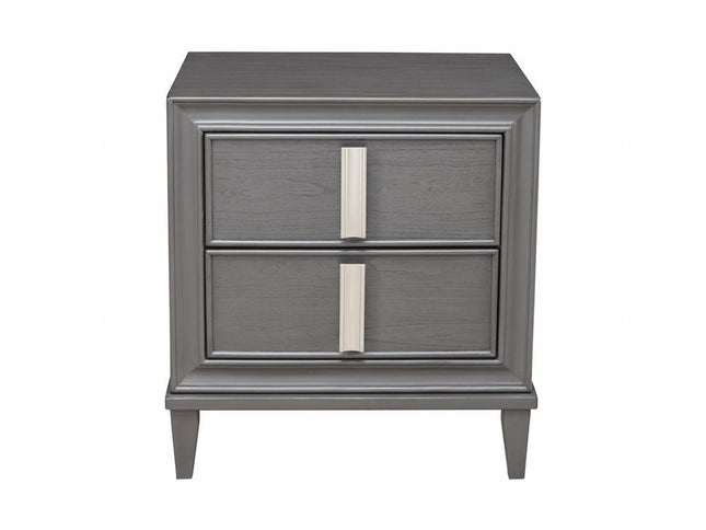 29" Dark Gray Solid Wood and Wood Two Drawer Nightstand