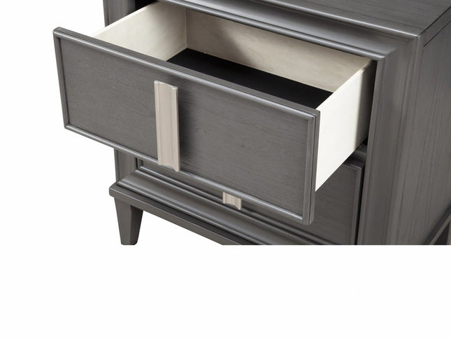 29" Dark Gray Solid Wood and Wood Two Drawer Nightstand