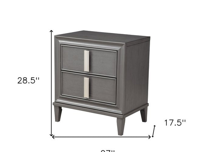 29" Dark Gray Solid Wood and Wood Two Drawer Nightstand