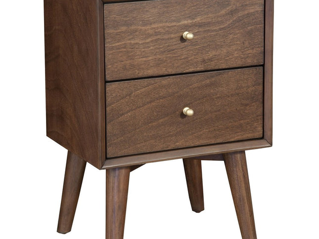 26" Brown Solid Wood and Wood Two Drawer Nightstand