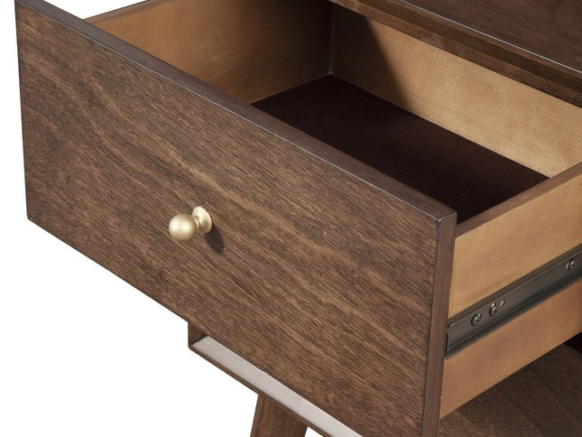 26" Brown Solid Wood and Wood Two Drawer Nightstand