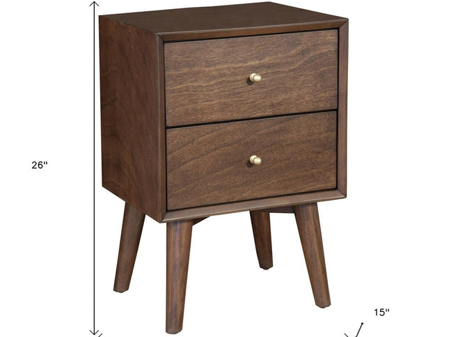26" Brown Solid Wood and Wood Two Drawer Nightstand