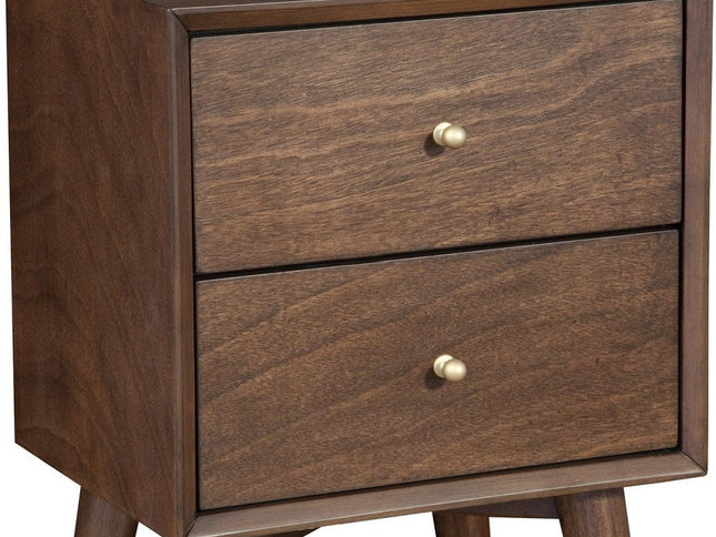 26" Brown Solid Wood and Wood Two Drawer Nightstand