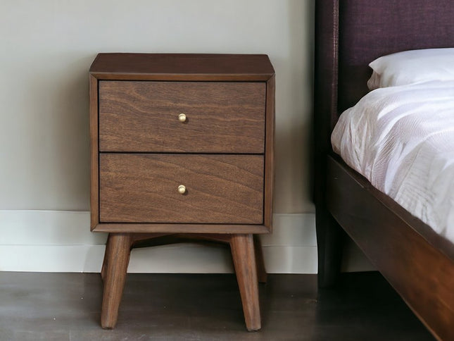 26" Brown Solid Wood and Wood Two Drawer Nightstand