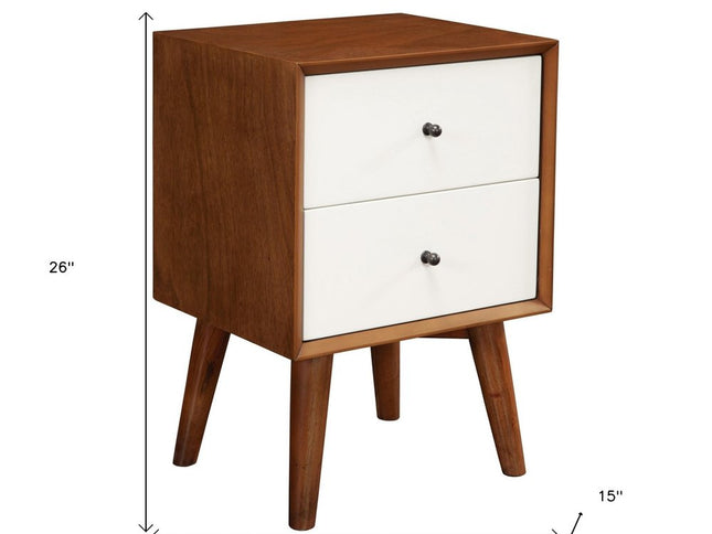 26" Solid Wood and Wood Two Drawer Nightstand