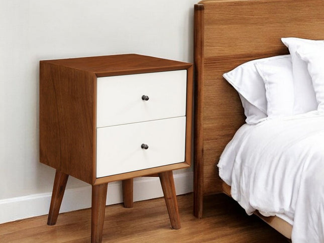 26" Solid Wood and Wood Two Drawer Nightstand