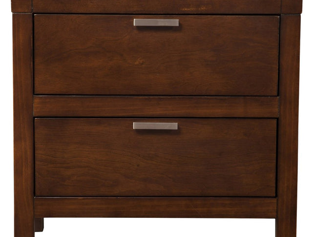 24" Brown Wood Two Drawer Nightstand