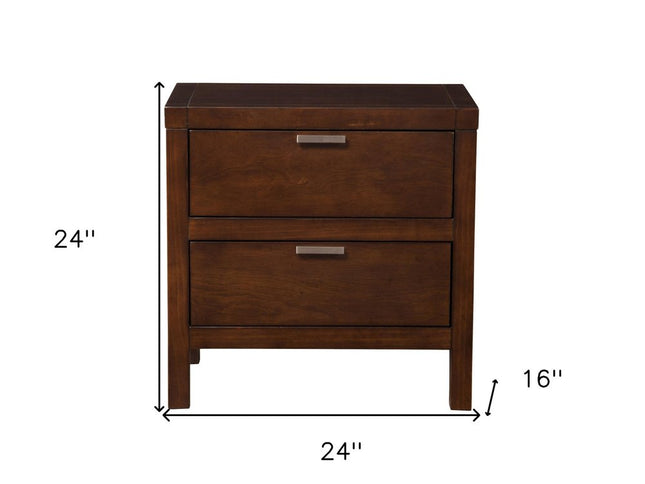24" Brown Wood Two Drawer Nightstand