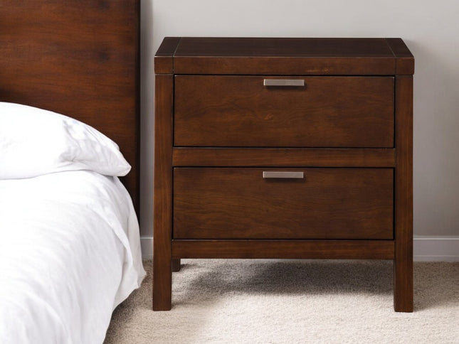 24" Brown Wood Two Drawer Nightstand