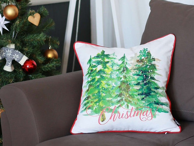 Snowy Christmas Trees Printed Throw Pillow