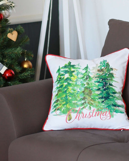 Snowy Christmas Trees Printed Throw Pillow