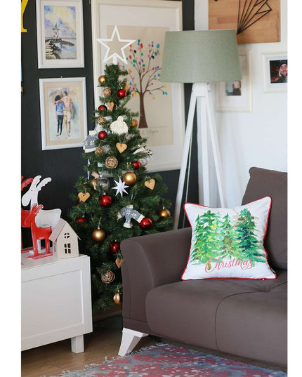 Snowy Christmas Trees Printed Throw Pillow