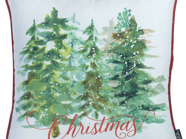 Snowy Christmas Trees Printed Throw Pillow
