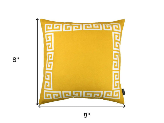 Yellow and White Greek Key Bordered Throw Pillow