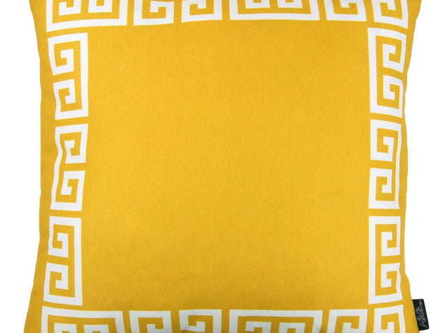 Yellow and White Greek Key Bordered Throw Pillow