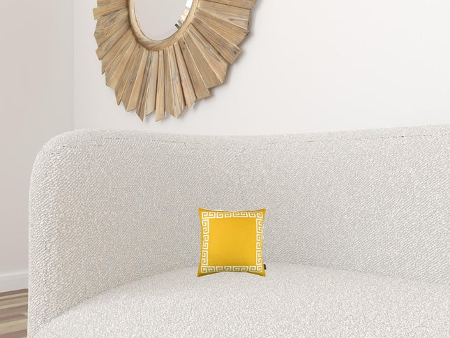 Yellow and White Greek Key Bordered Throw Pillow
