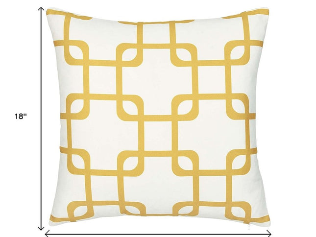 Yellow and White Grid Geometric Throw Pillow