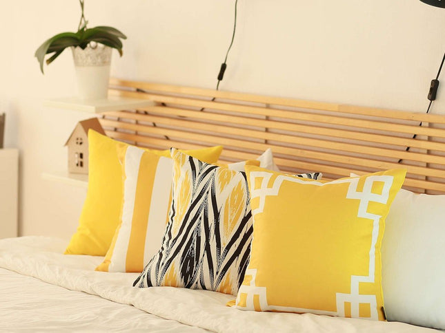 Yellow and White Geometric Border Throw Pillow