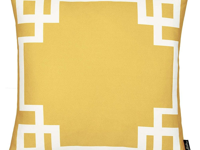Yellow and White Geometric Border Throw Pillow
