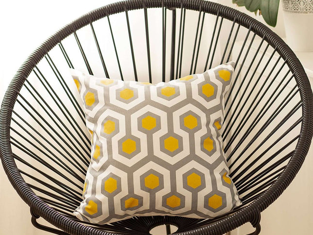 Yellow and Gray Geometric Circuit Throw Pillow