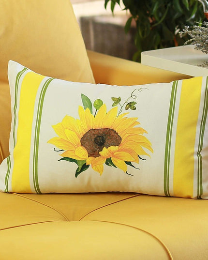 Yellow Sunflower Printed Lumbar Throw Pillow