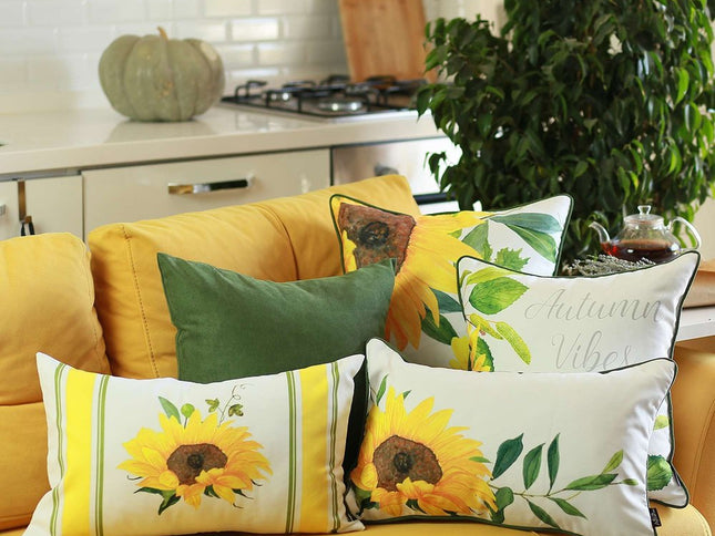 Yellow Sunflower Printed Lumbar Throw Pillow
