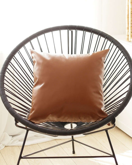 Solid Rustic Brown Faux Leather Throw Pillow