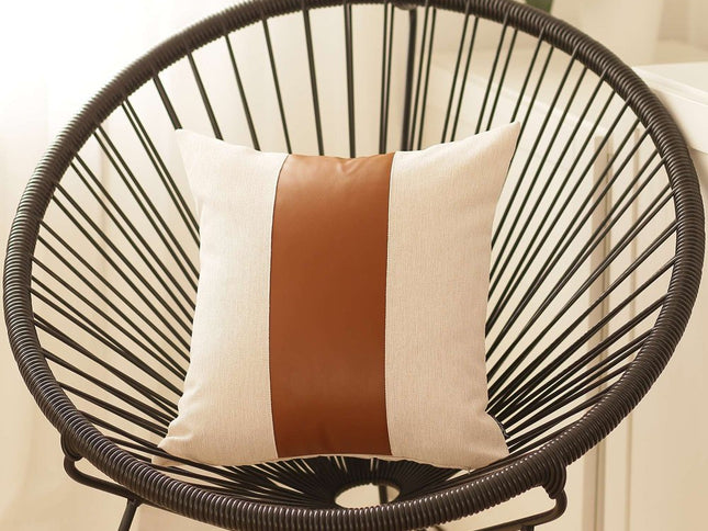 White Base and Brown Band Decorative Throw Pillow