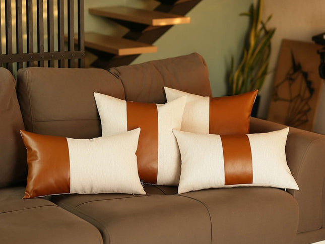 White Base and Brown Band Decorative Throw Pillow