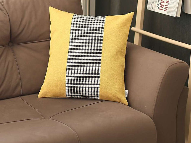 Yellow and Black Houndstooth Throw Pillow