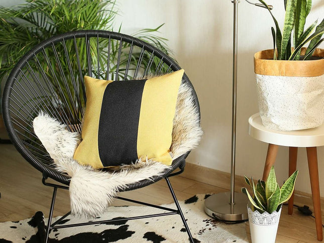 Yellow and Black Centered Strap Throw Pillow