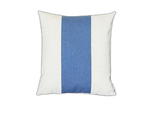 White and Blue Centered Strap Throw Pillow